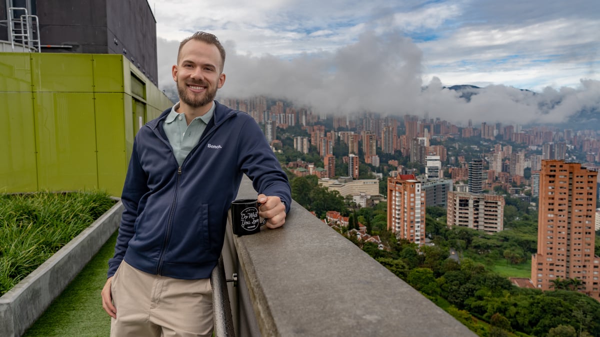 Trevor Davis overlooking the city from the WeWork photoshoot
